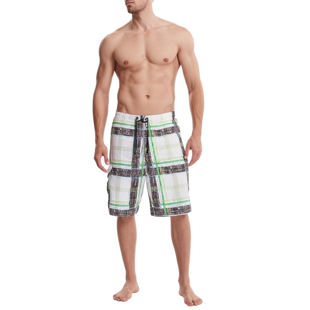 SPORT Board Shorts Mens Size 34‎ Plaid Distressed Drawstring Waist Surf Swim